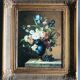 Oil on canvas still life with flowers and grapes