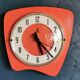 Vintage formica clock asymmetrical silent wall clock "Jaz orange"