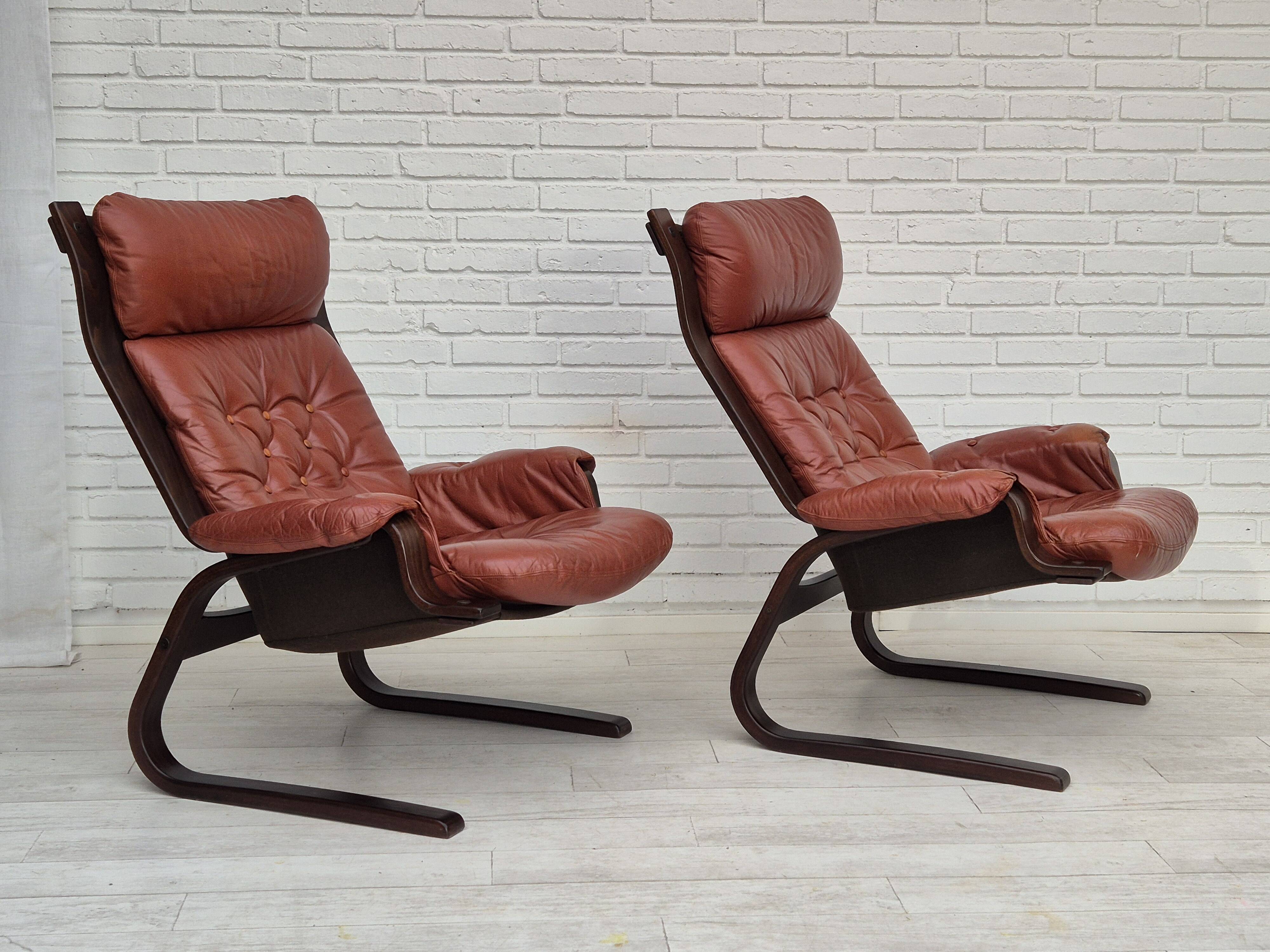 1970s, Scandinavian design, lounge chair, original very good condition, brown leather.