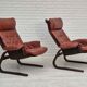 Années 1970, design scandinave, chaise longue, d'origine très bon état, cuir marron.