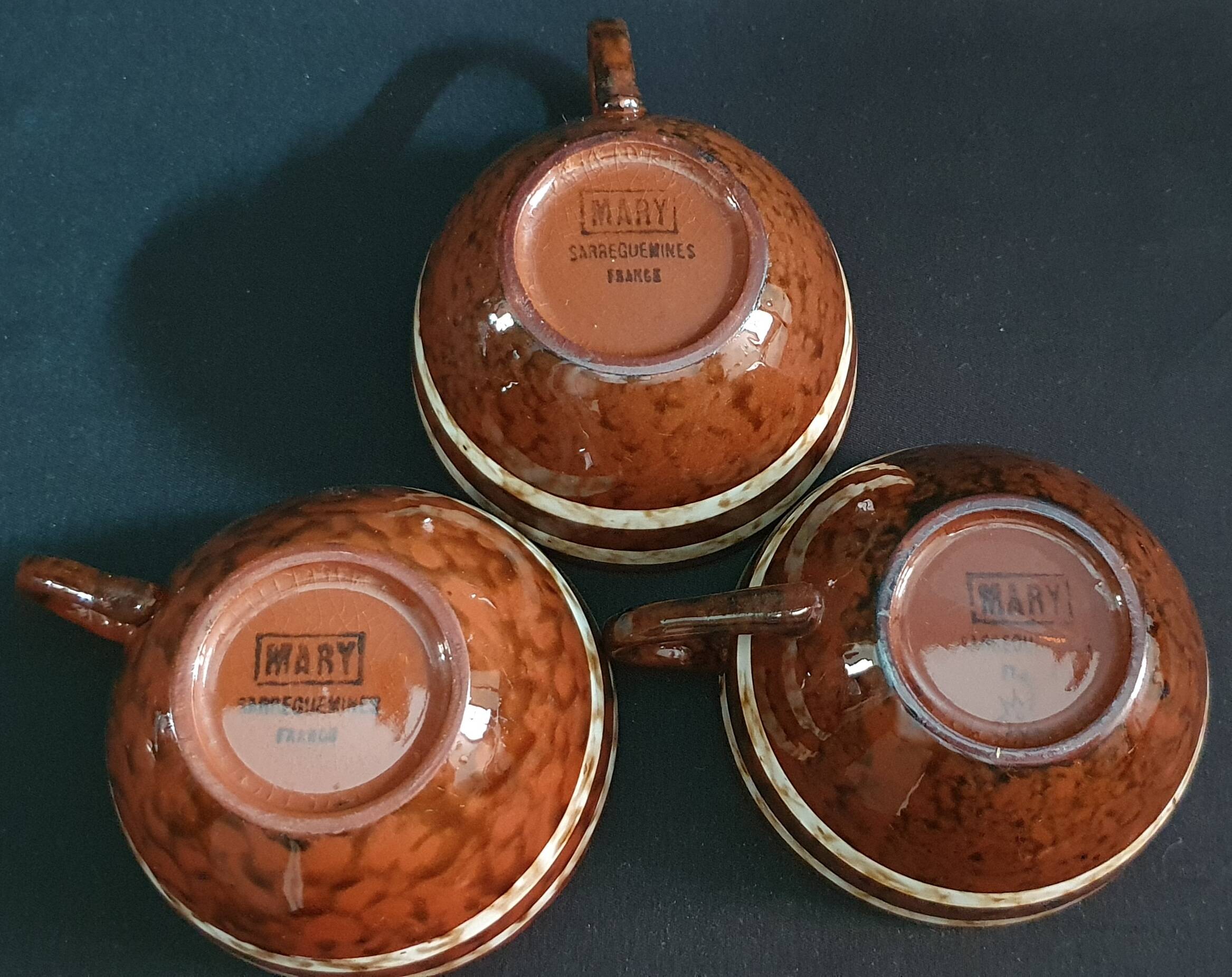 "Mary" Sarreguemines trio of cups
