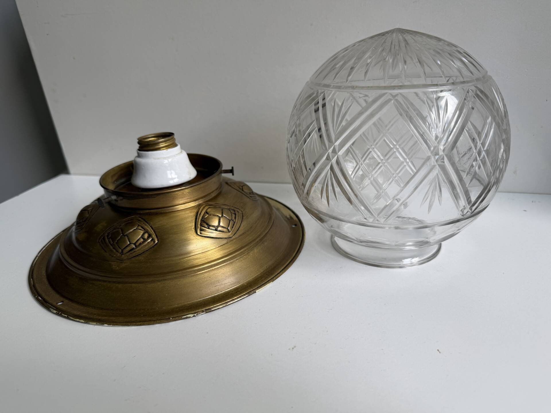 Scandinavian Art Deco Ceiling Lamp in Brass & Glass