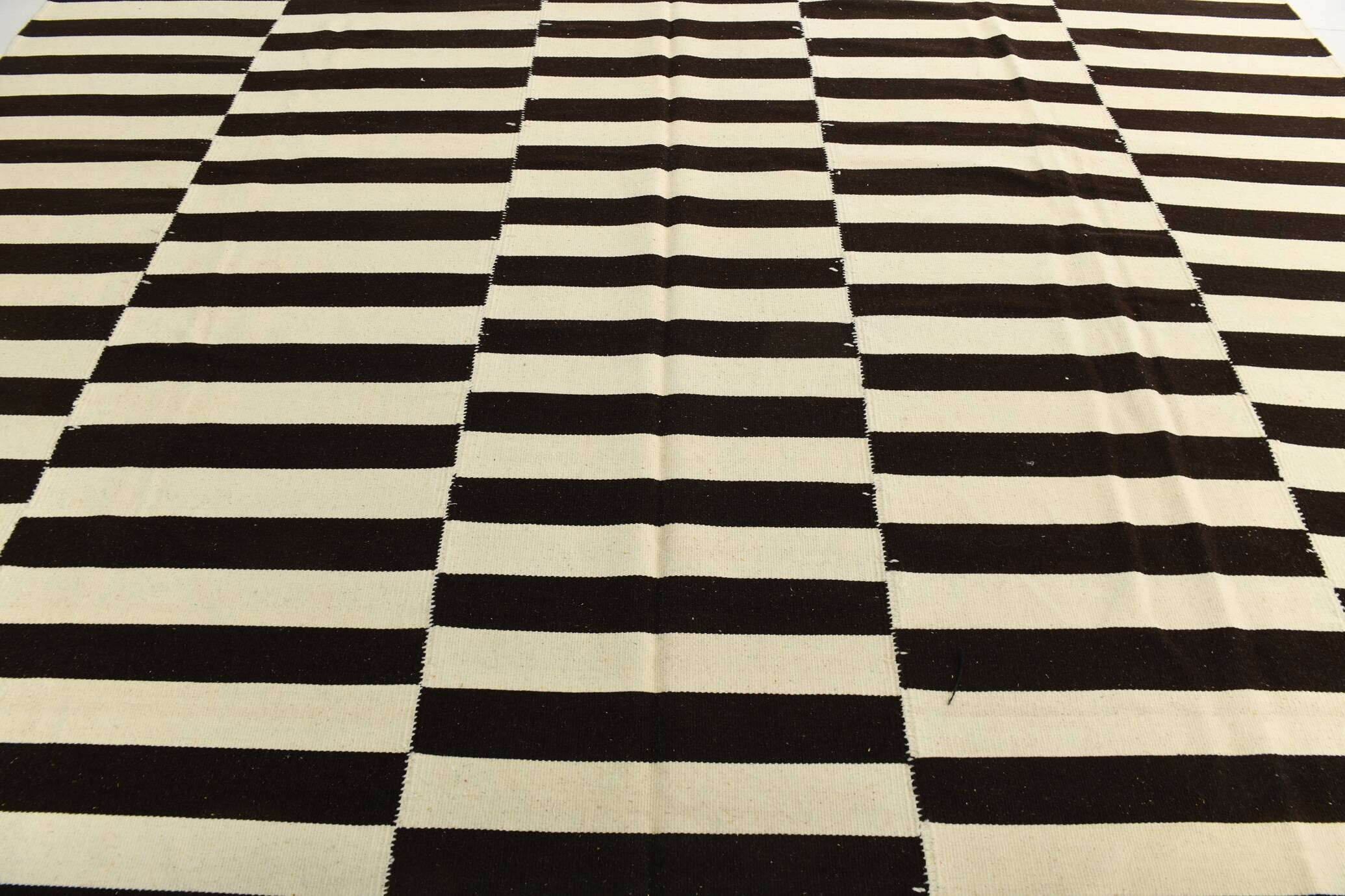 Beige & Dark Brown %100 Wool Hand Woven Vintage Kilim Rug, 378x410 Cm