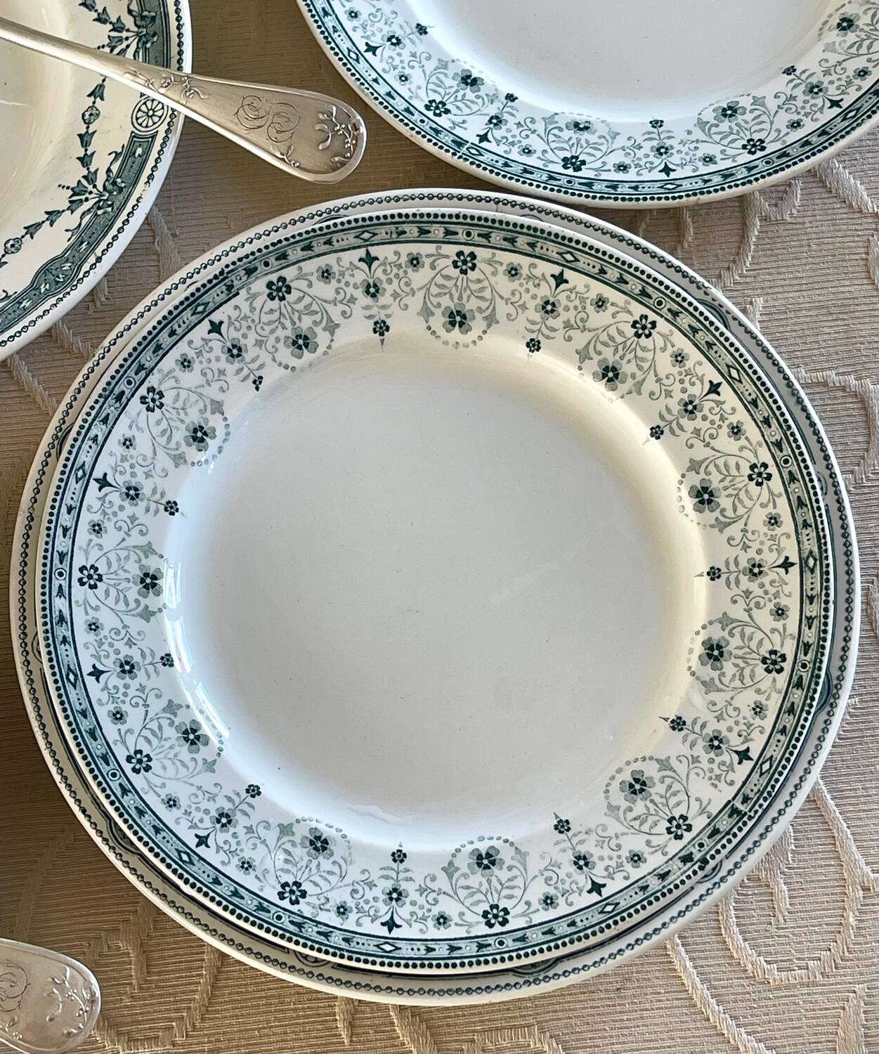 5 antique ironstone plates from Moulin des Loups.