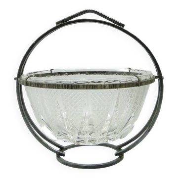 Sugar bowl, mid-century modern, transparent glass, silver-plated brass, Poland, 1960s.