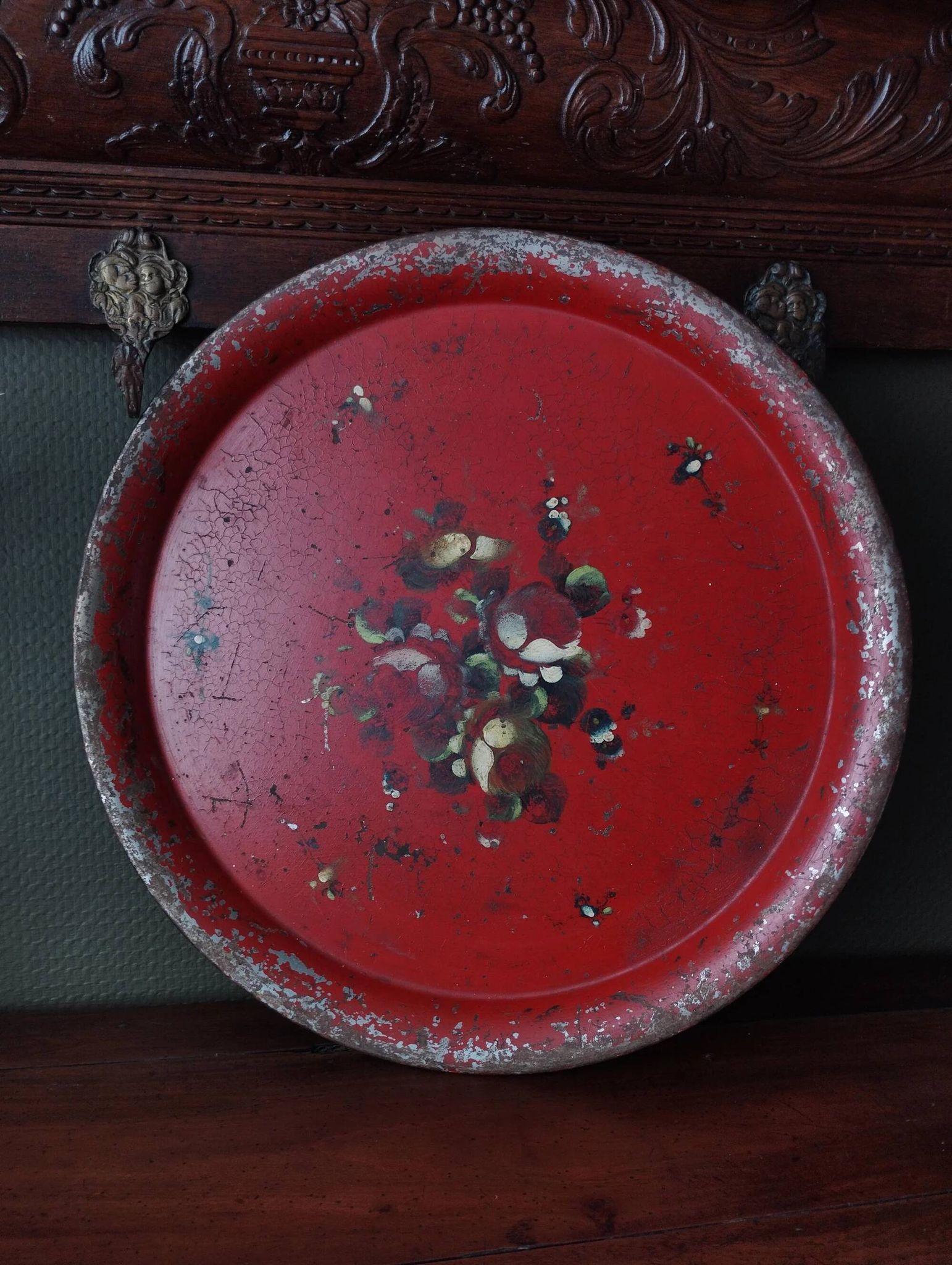 Very large Napoleon III tray in painted tin
