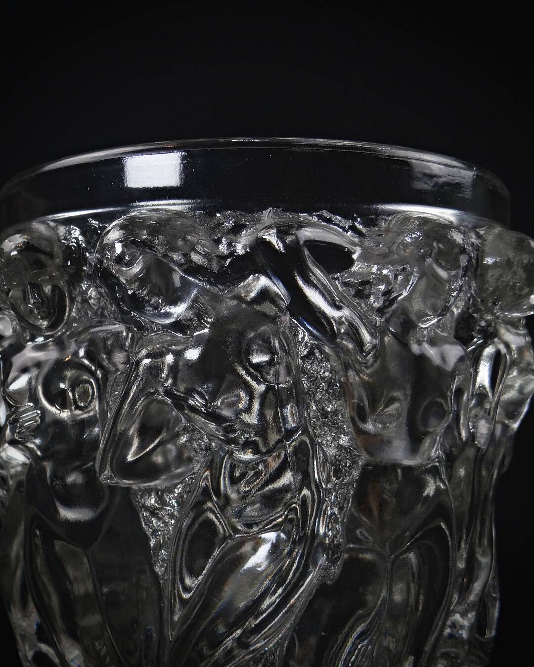 Unsigned Lalique Bacchantes vase in clear crystal, mid-20th century
