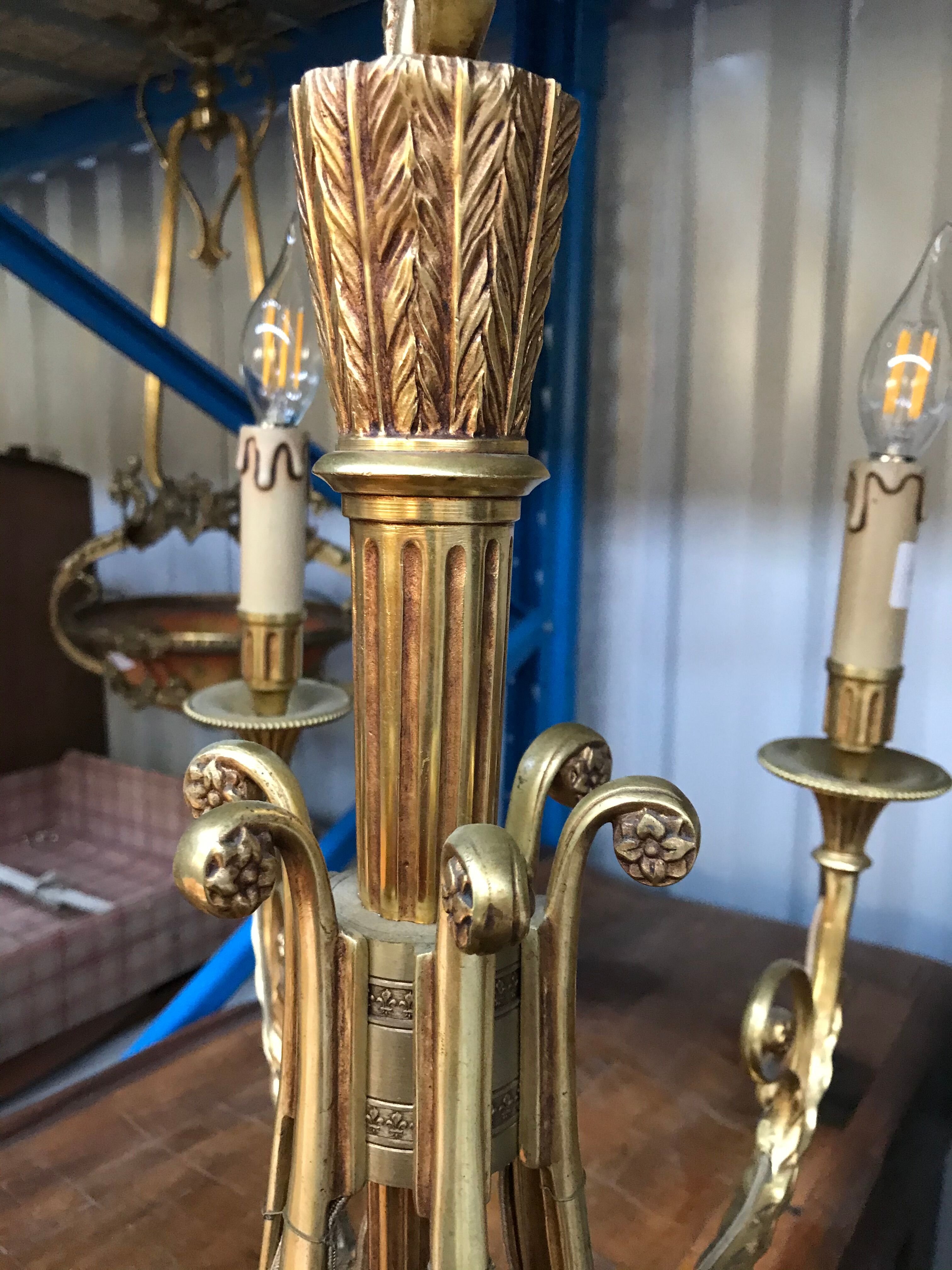 6-light bronze chandelier Louis XVI