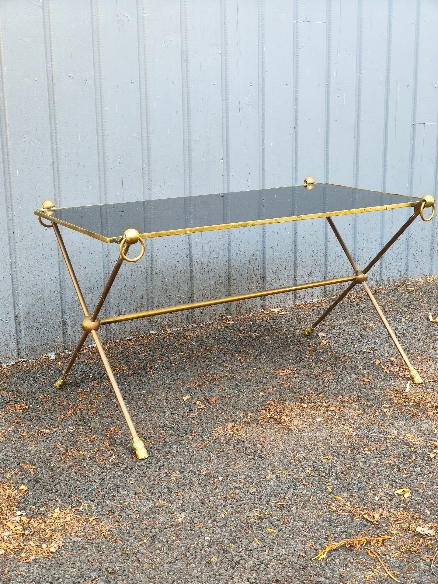 Table basse laiton et verre vintage