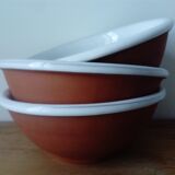 set of 3 terracotta cups or bowls with white enamel interior