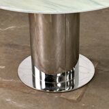 Italian dining table with white marble top and chrome cylindrical base
