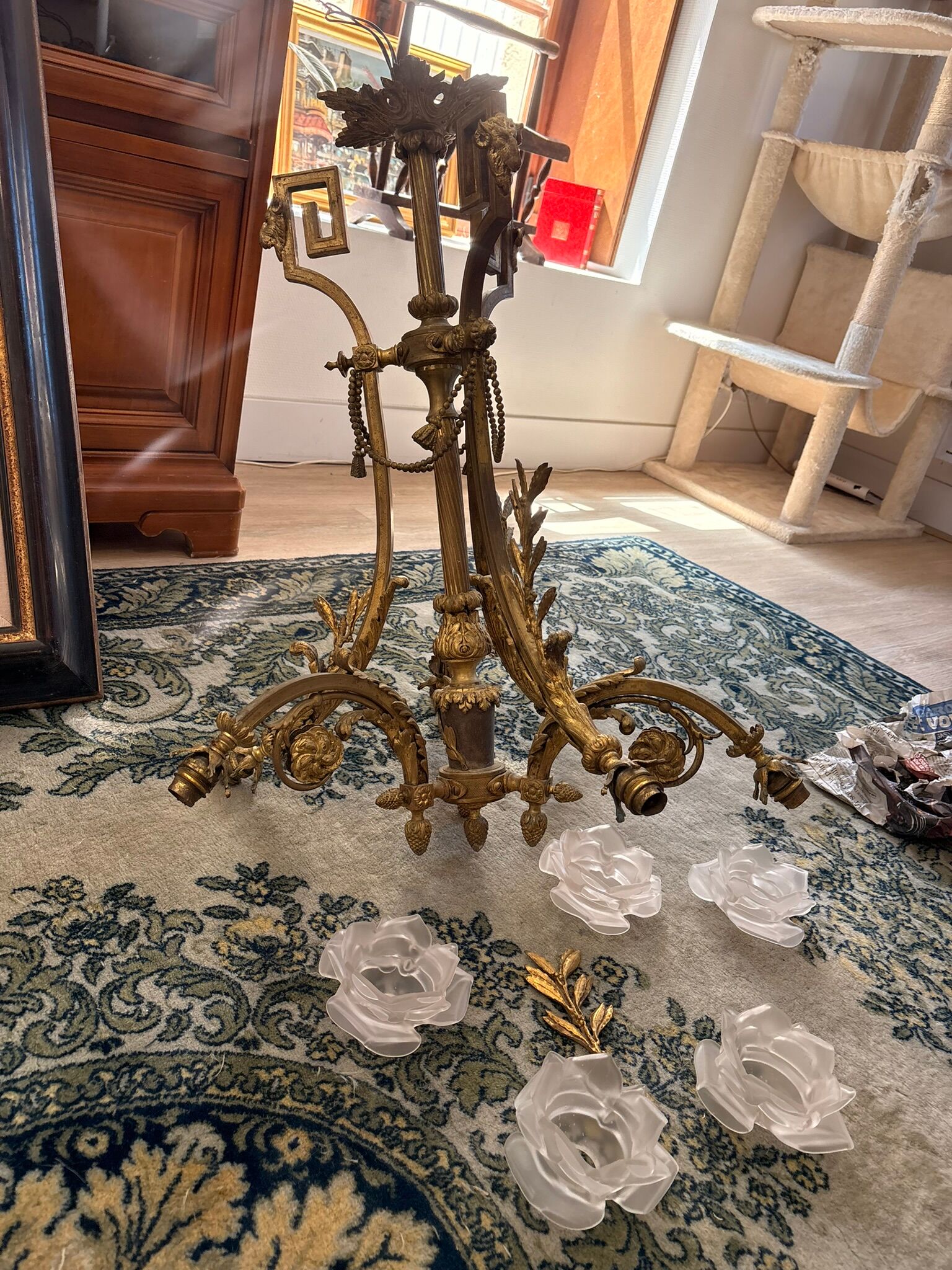 Lustre Bronze Ceiling Light Empire Return Egypt Ram 6 Lights Frosted Glass