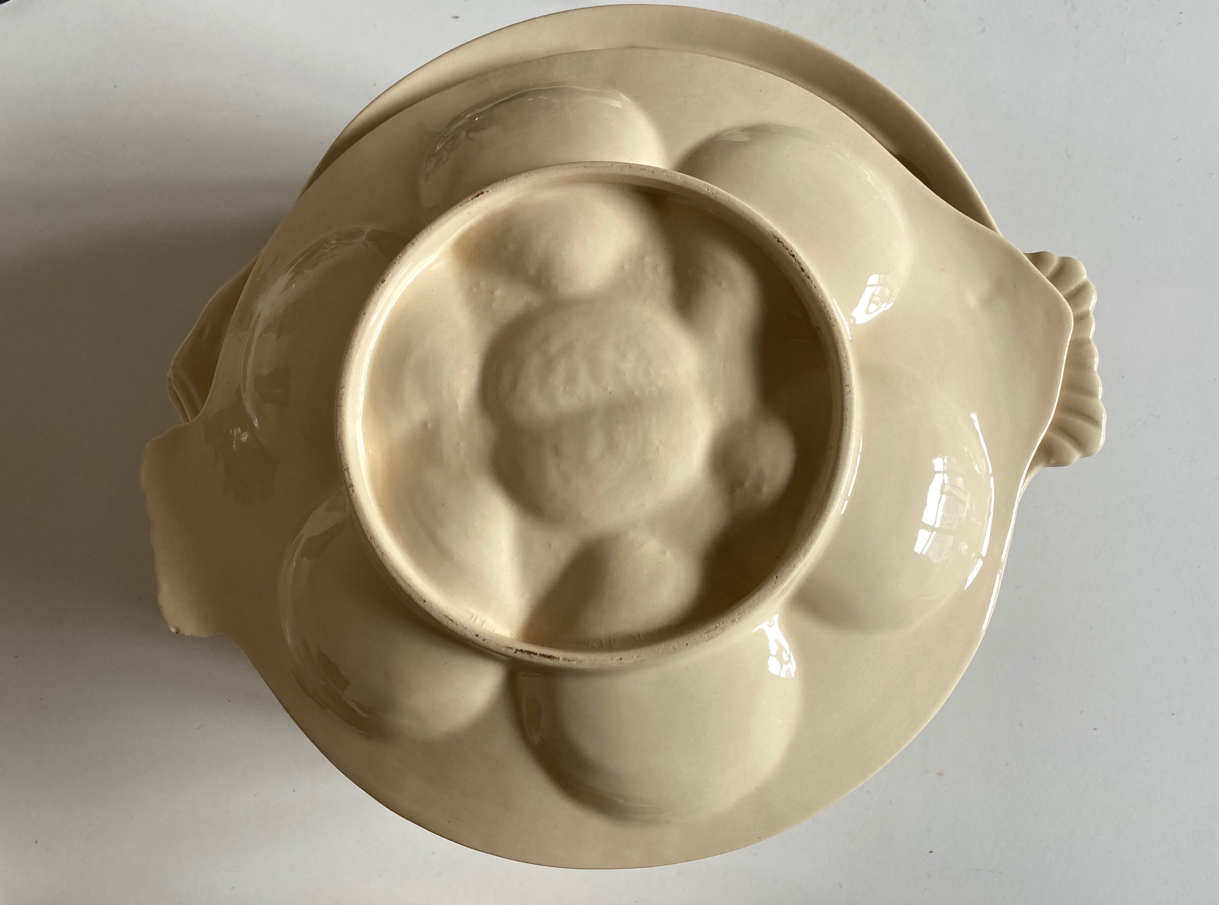 Set of 6 plates fish with oysters in ivory faience 1960