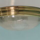 Brass holophane glass ceiling light