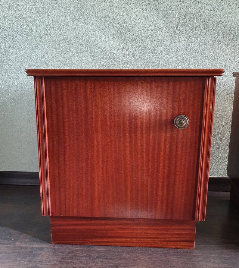 Lot of 2 vintage wooden bedside tables 70s