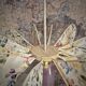Suspension, lustre, pale fleurs, rotin et globe vintage