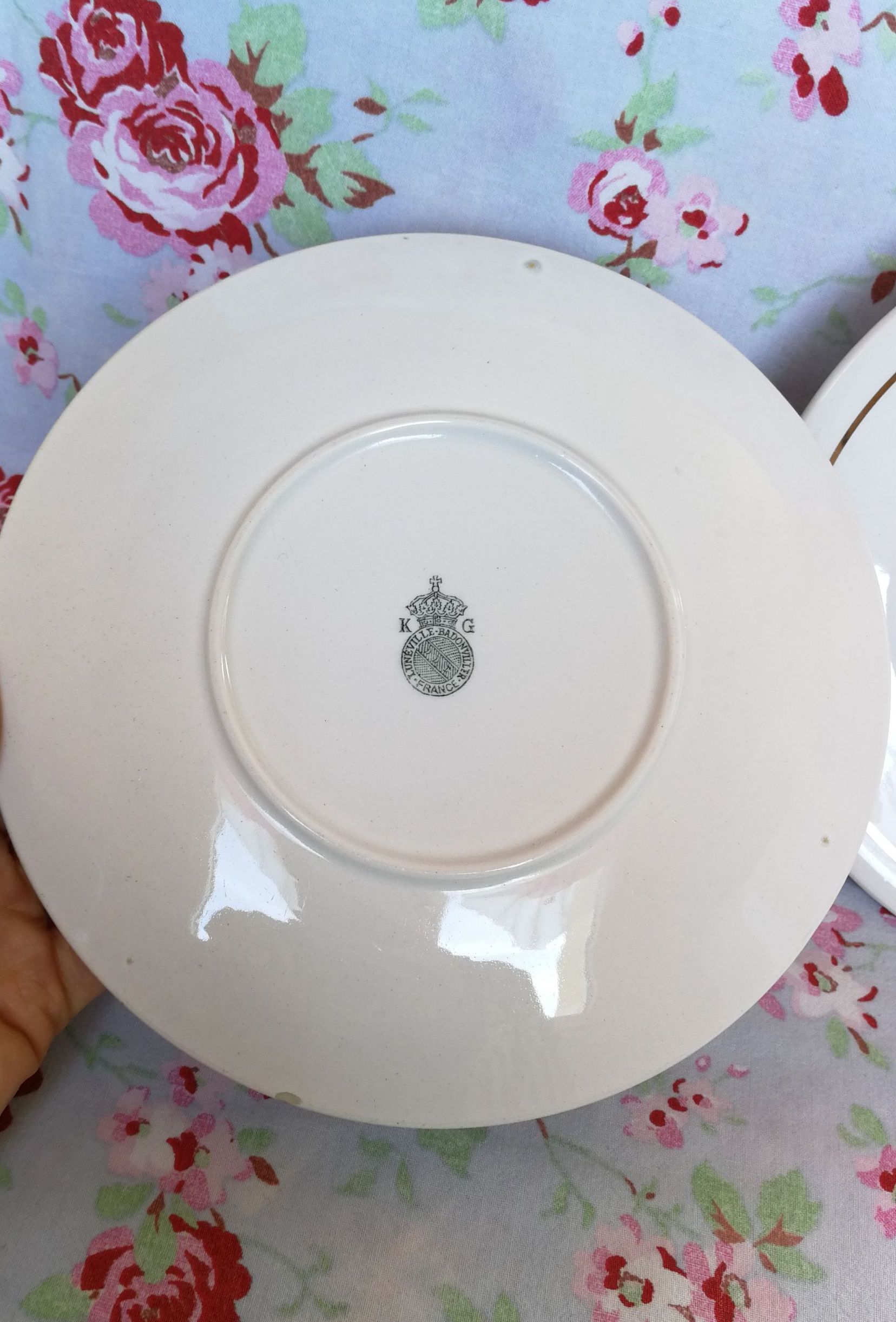 4 ancient plates at dessert  K-G Luneville, patterned vintage cars