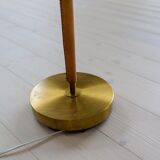 Mid-century brown leather and brass floor lamp, Falkenbergs Belysning, Sweden, 1960s.