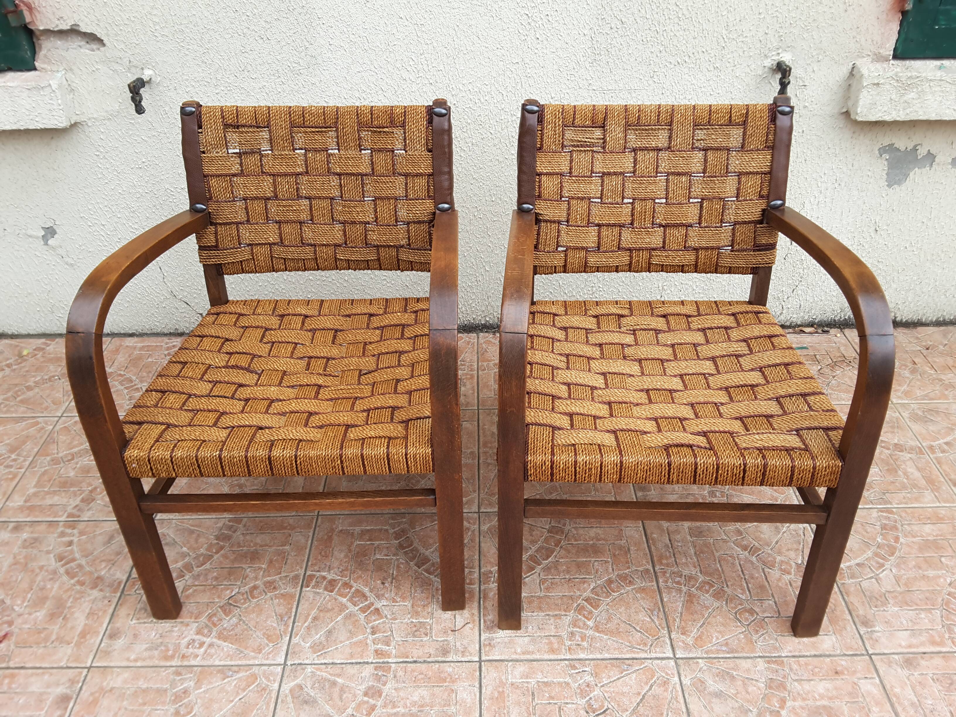 Paire de fauteuils bridge bois et corde