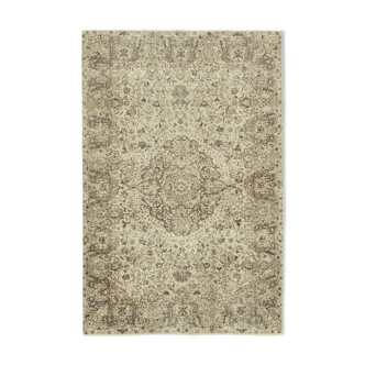 Tapis décoratif beige oriental fait à la main 203 cm x 310 cm