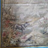 old braided wall tapestry the wolf and the lamb