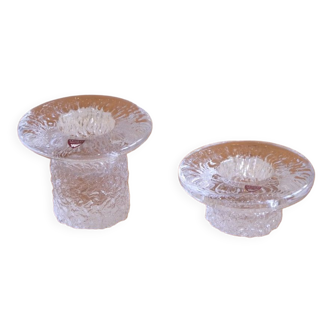 Pair of Scandinavian glass candle holders from Orrefors