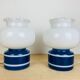 Pair of space age 70 opaline lamps and blue glass