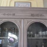 Antique carved buffet display cabinet with gray patina