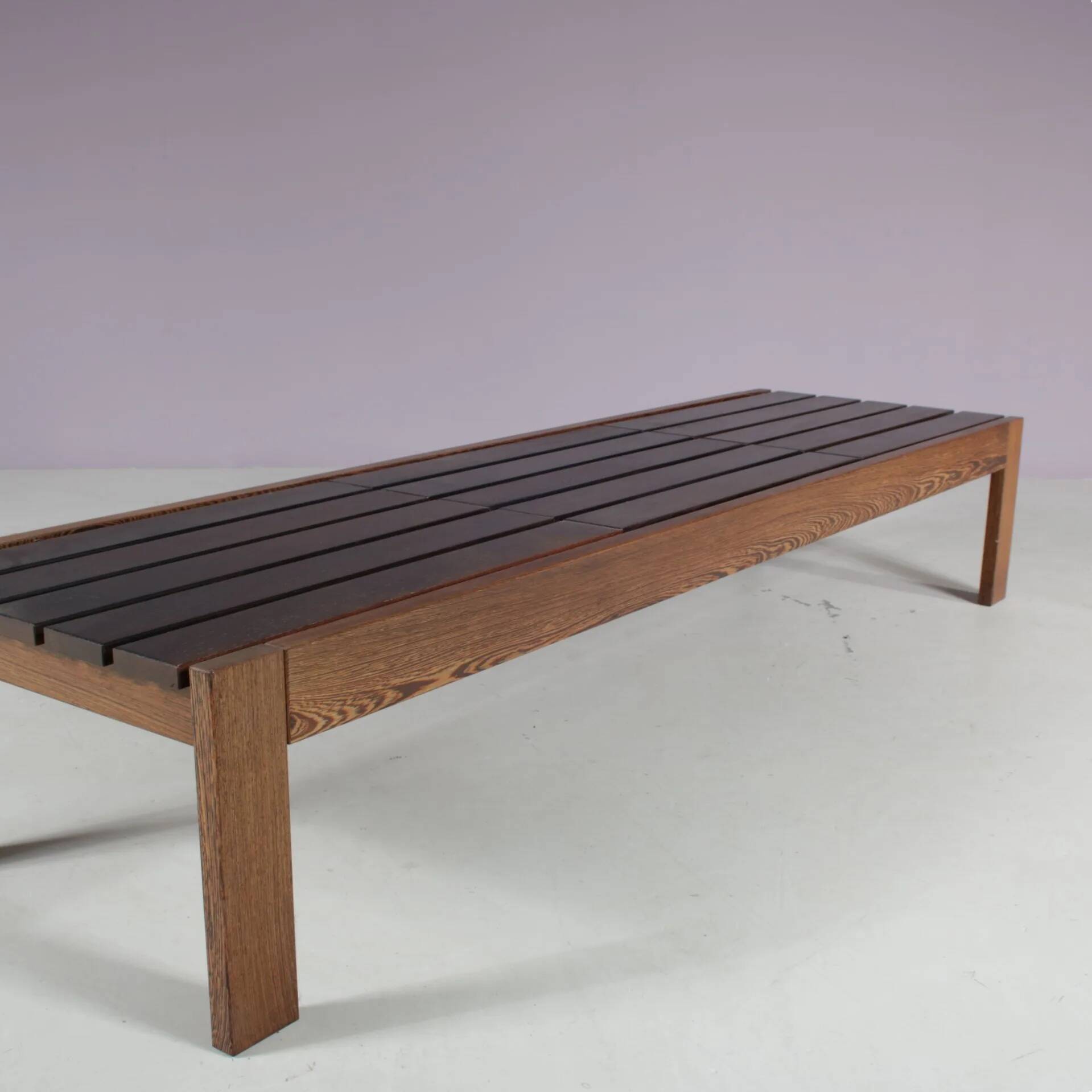 1960s Wengé wooden slat bench from the Netherlands