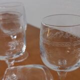 Set of 5 old port glasses with engraved crystal stems