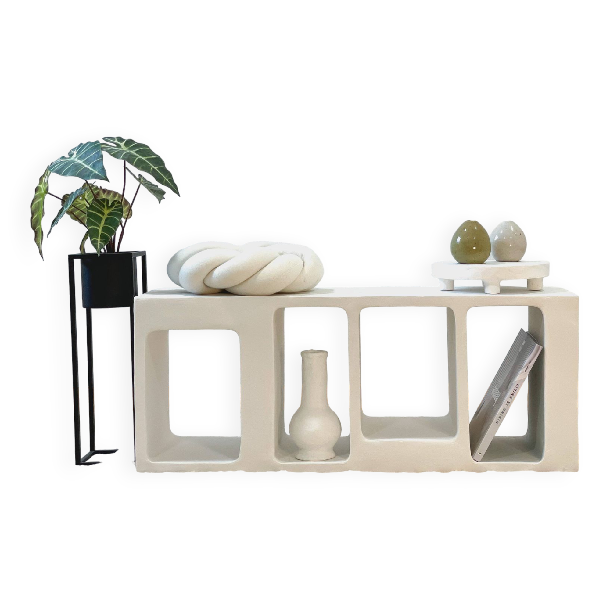 Concrete shelf - Length 100 cm - 4 niches - Mineral n°1