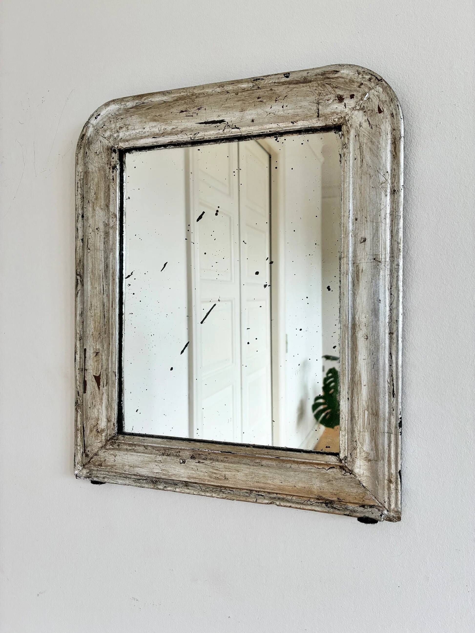 Antique French Louis Philippe silvered giltwood mirror – late 19th century
