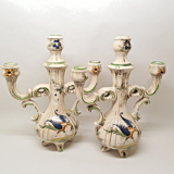 Pair of 2 candlesticks Capodimonte Italy style moustier