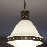 Art Deco pendant lamp from the 1920s in white opaline and frosted glass – Stamped B.A.G.