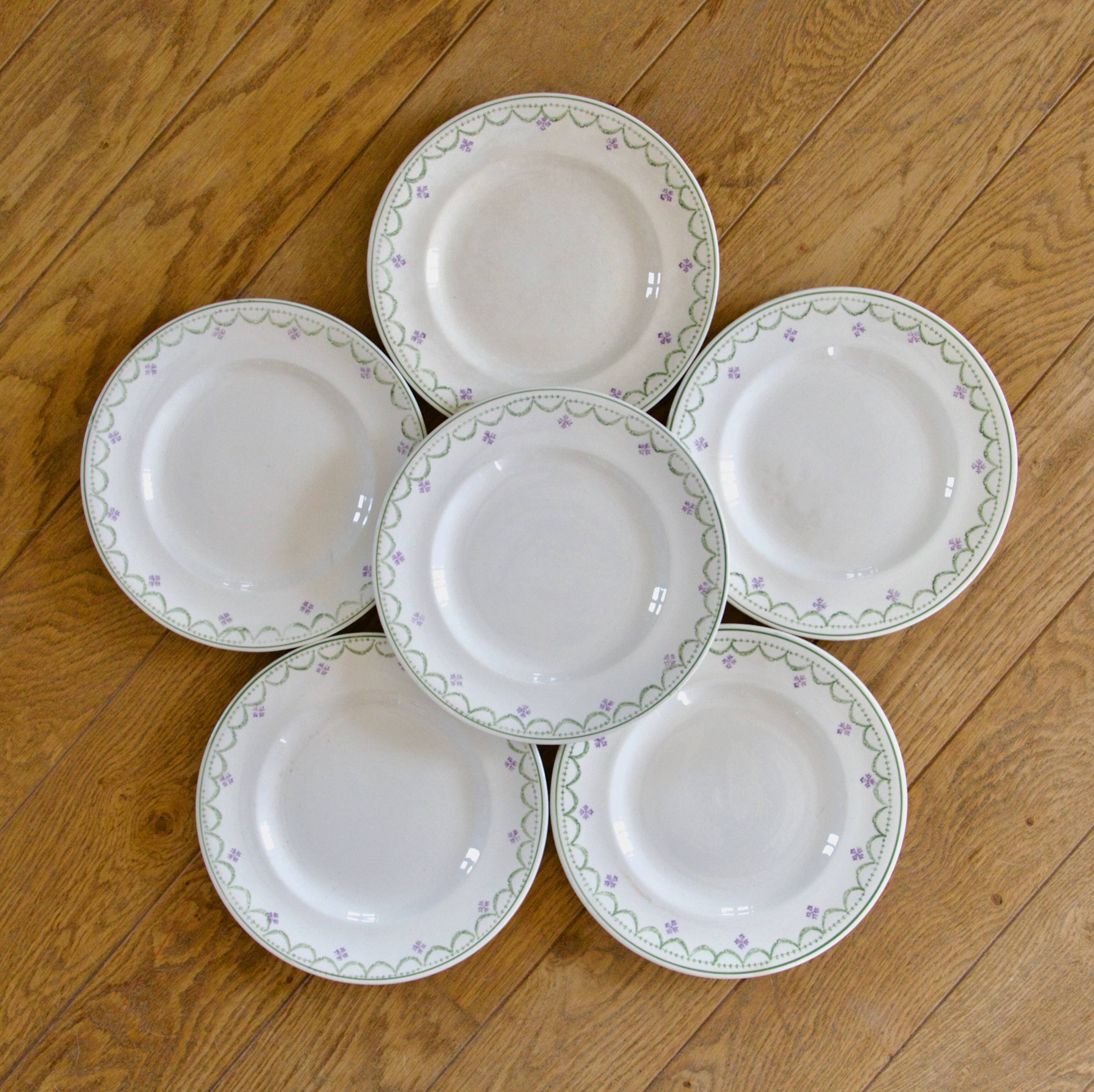 Antique Longwy "Violetta" hand-painted dinner plates