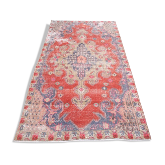 Vintage turkish hand-made area rug 4x8, handwoven red oushak rug, wool rug