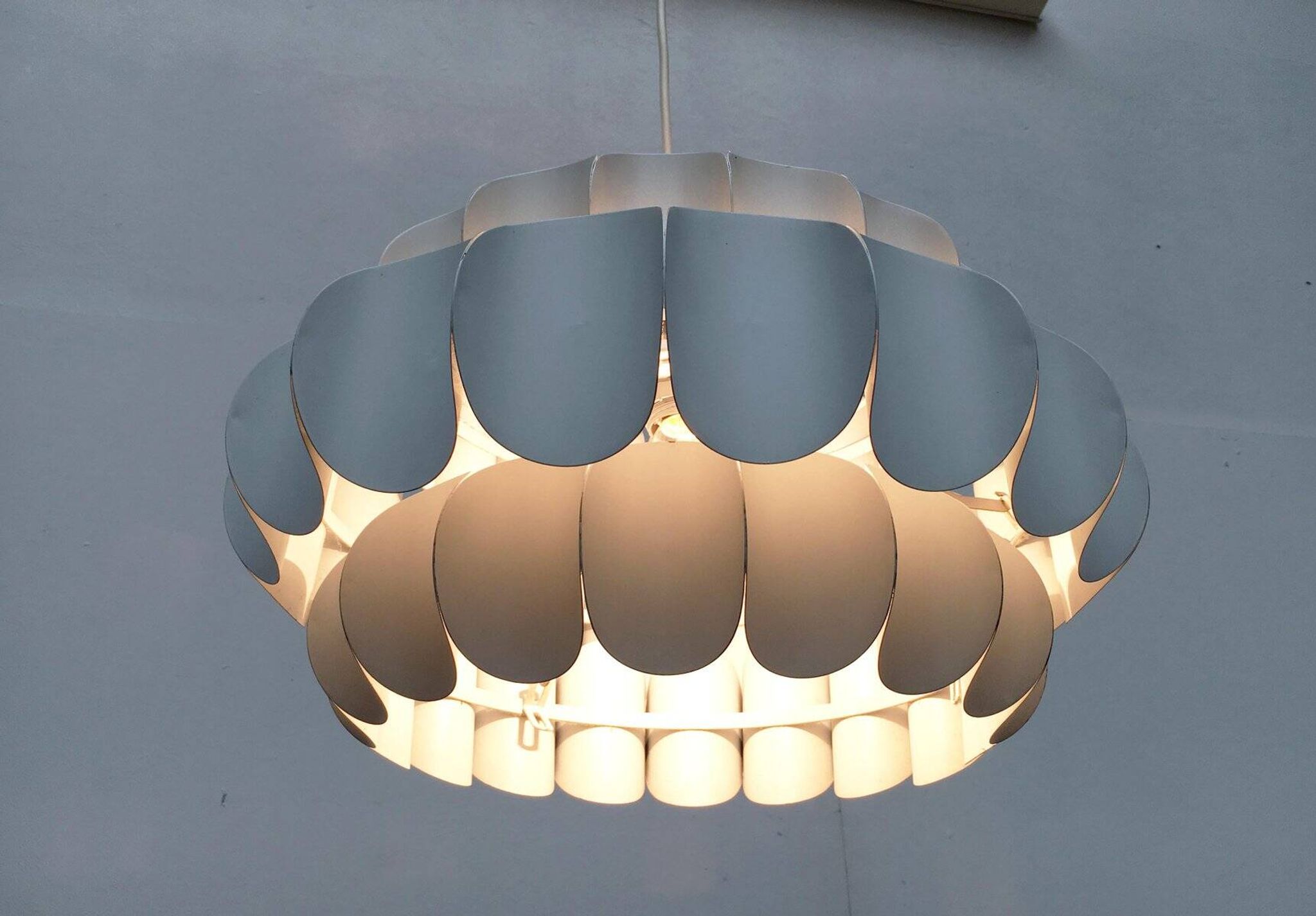 Mid-century white metal Swiss suspension by H. Zender for Temde.