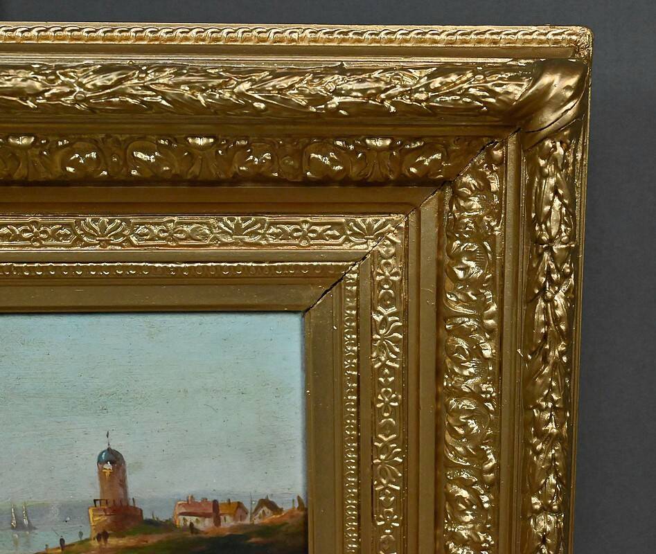 Tableau "Sailboats on the Mediterranean", oil on panel, French school of the 19th century.