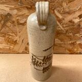 Antique beige enameled ceramic bottle vintage leaf decor