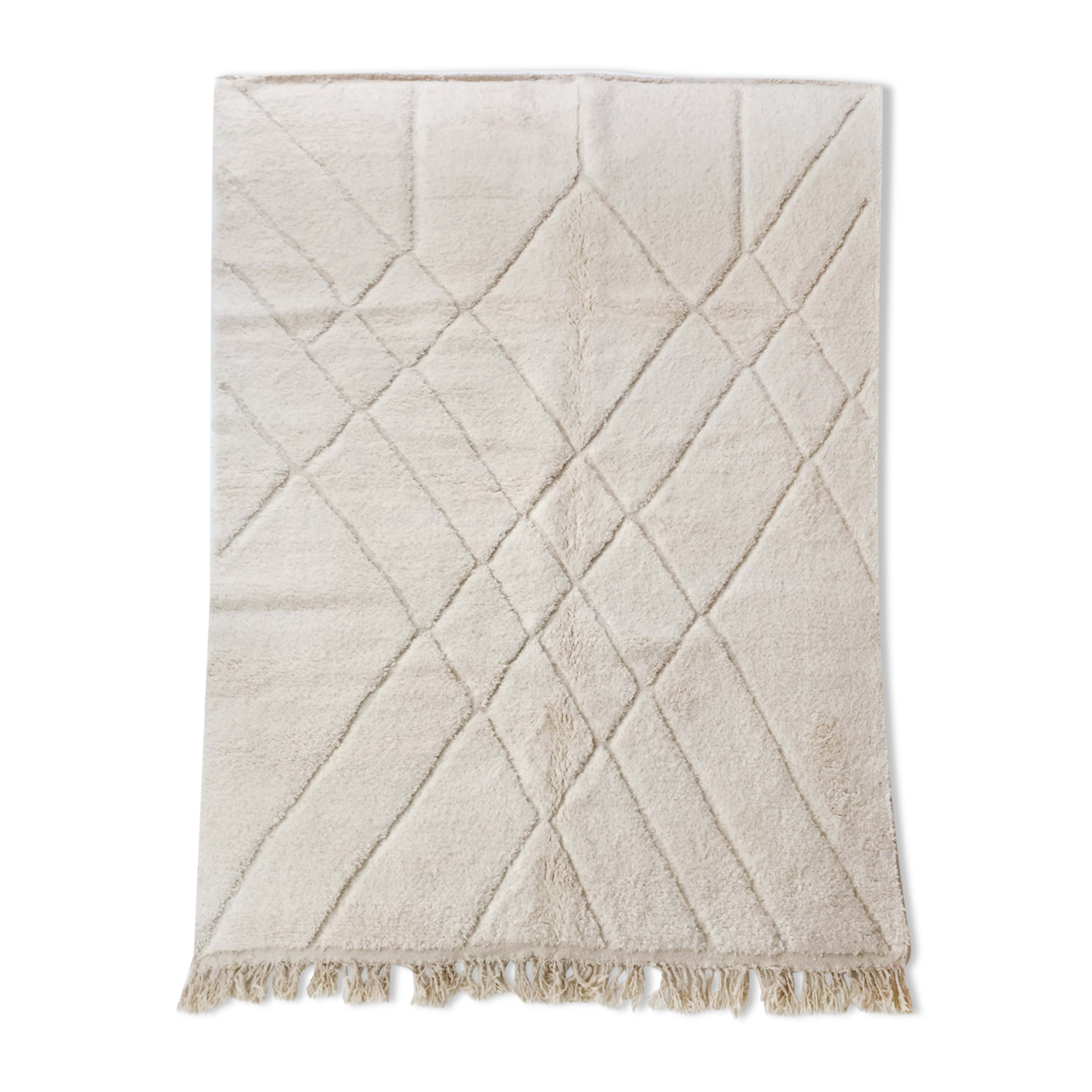 Moroccan berber carpet blessed ouarain ecru with diamond patterns engraved 304x204cm