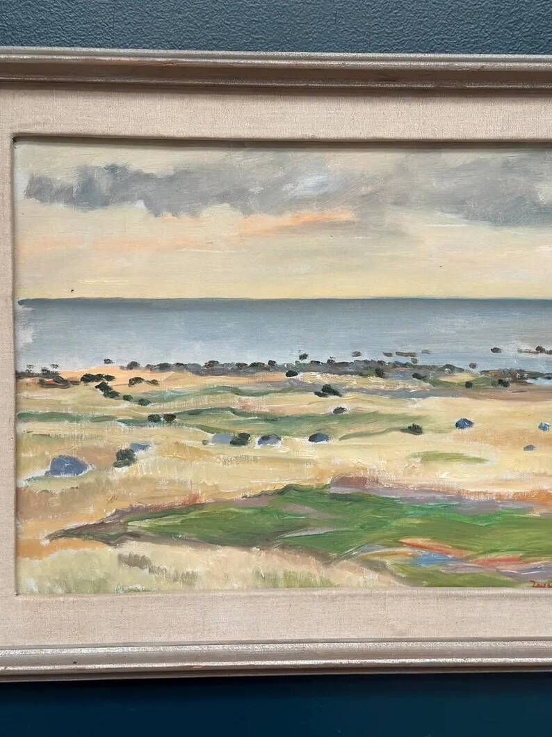Original Swedish Oil on Canvas - "Beach of Malö" by Bo von Zweigbergk - Signed - Vintage and Framed - 55.5 x 43.5 cm (21.9" x 17.1")