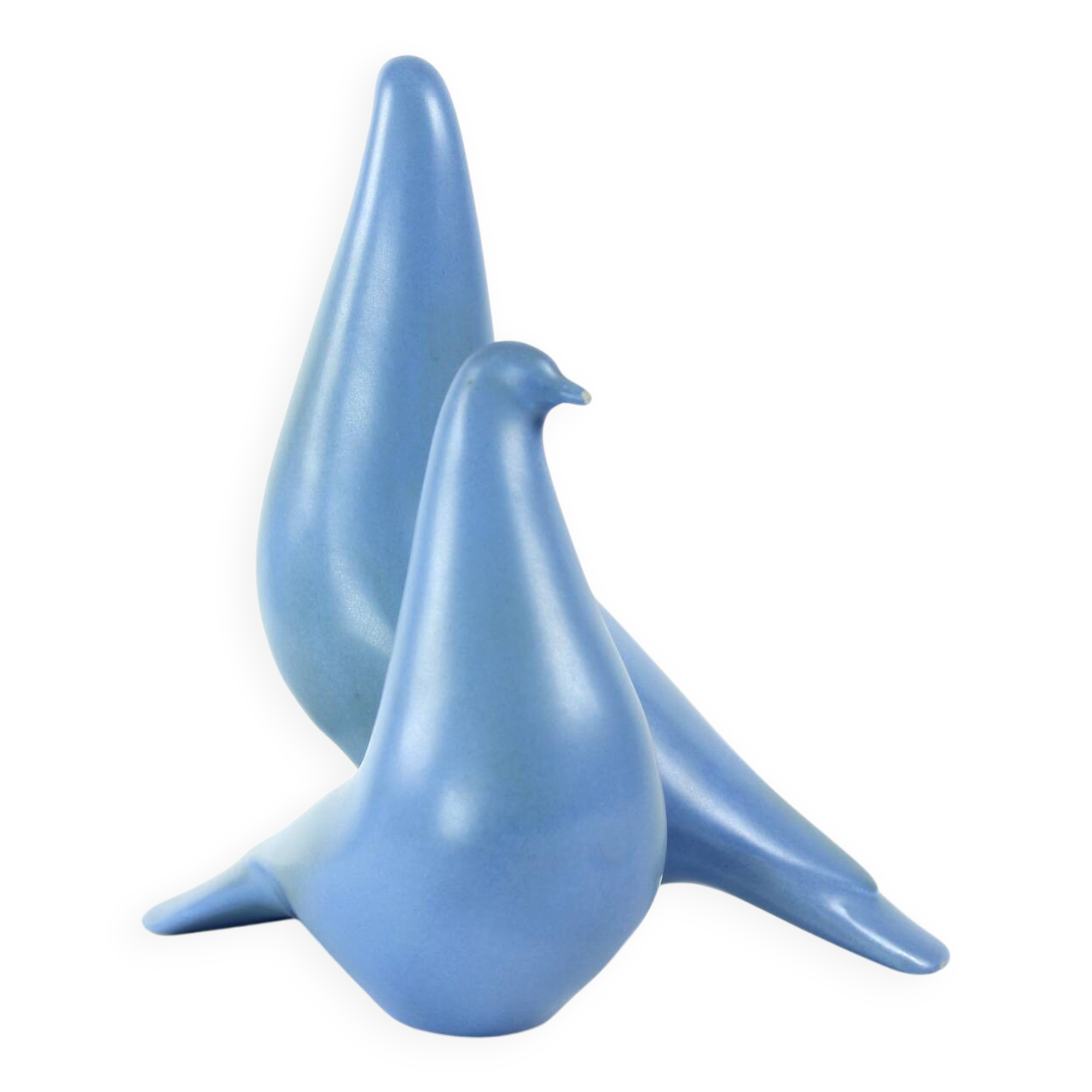 Sculpture en céramique de deux colombes bleues, Keramia, années 1960