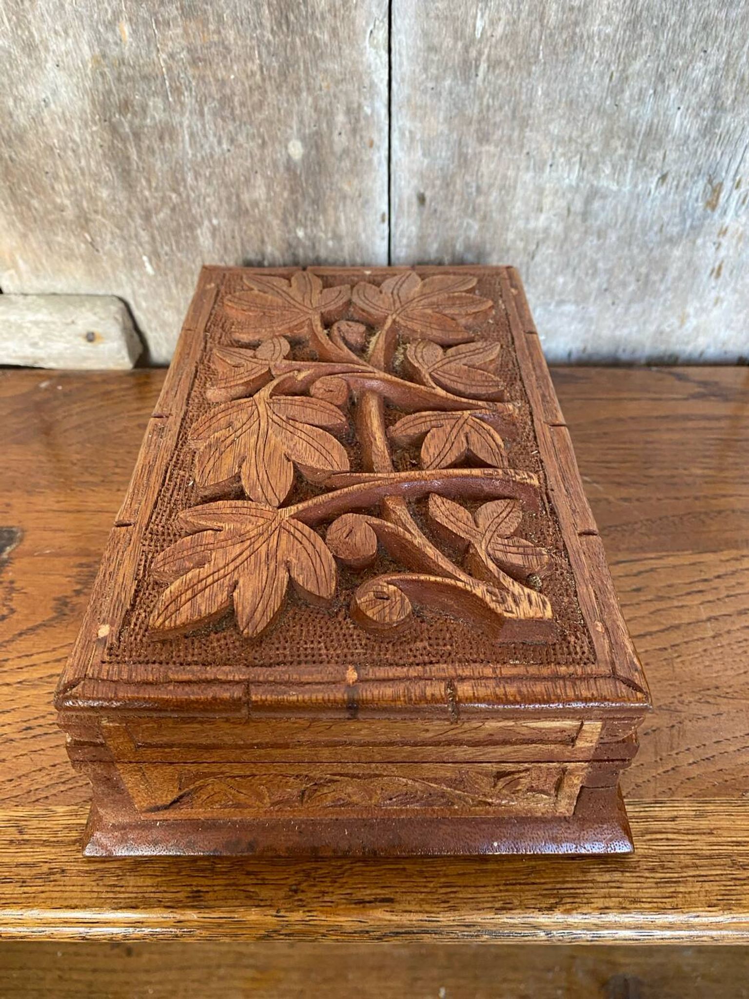 Antique Secret Jewelry Box Carved Walnut Wood 2 Compartments Vintage