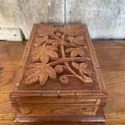 Antique Secret Jewelry Box Carved Walnut Wood 2 Compartments Vintage