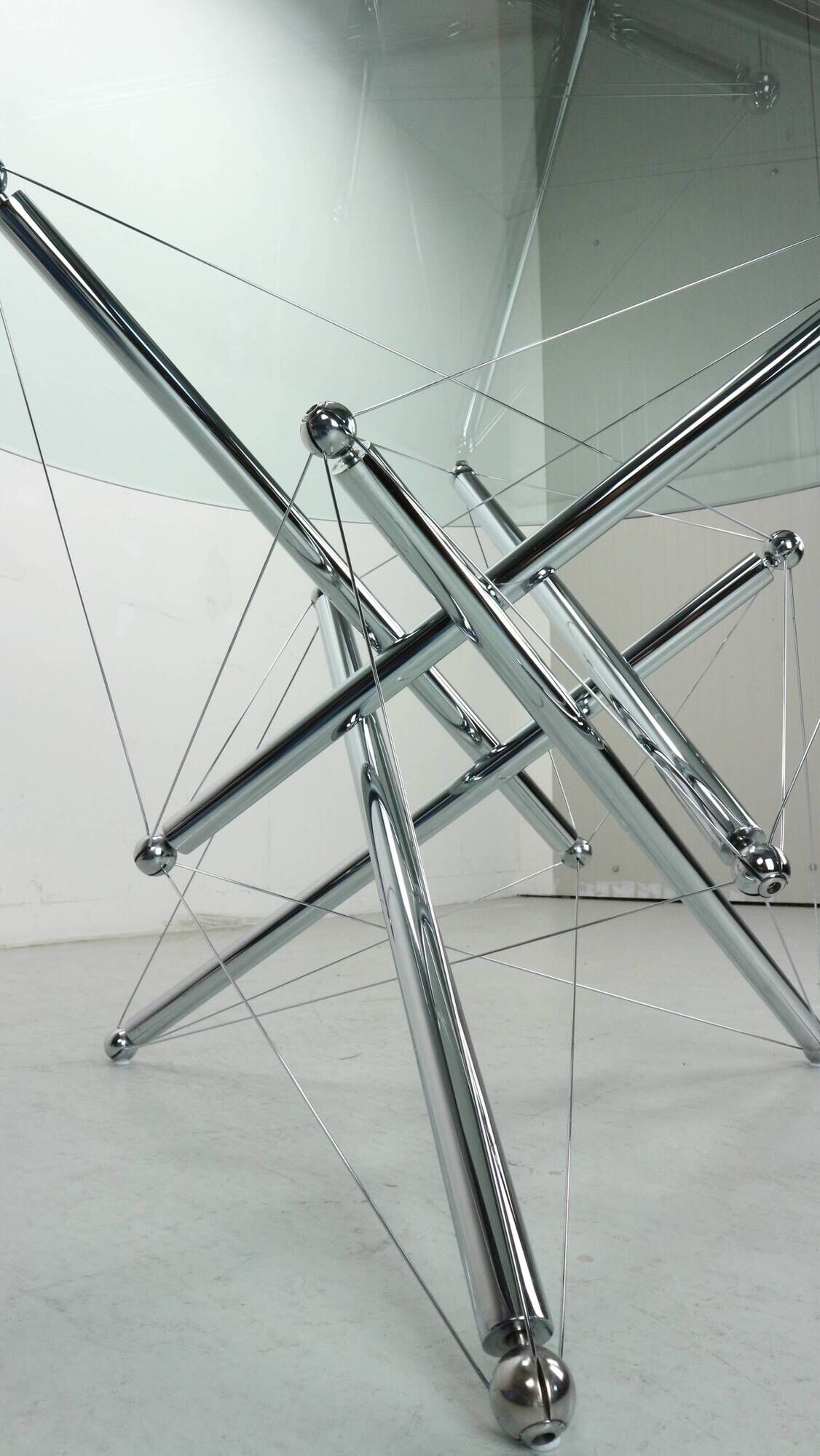 Theodore Waddell for Cassina 714 Tensegrity Chromed Steel Dining Table, 1980s