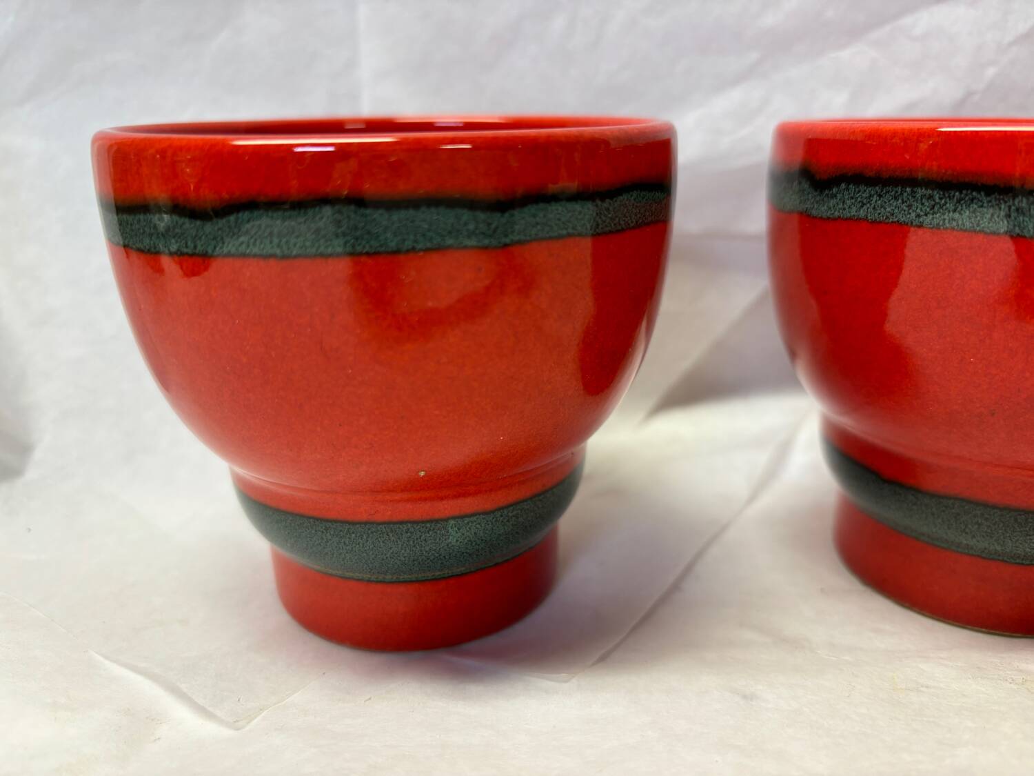 Set of 3 red German ceramic cups