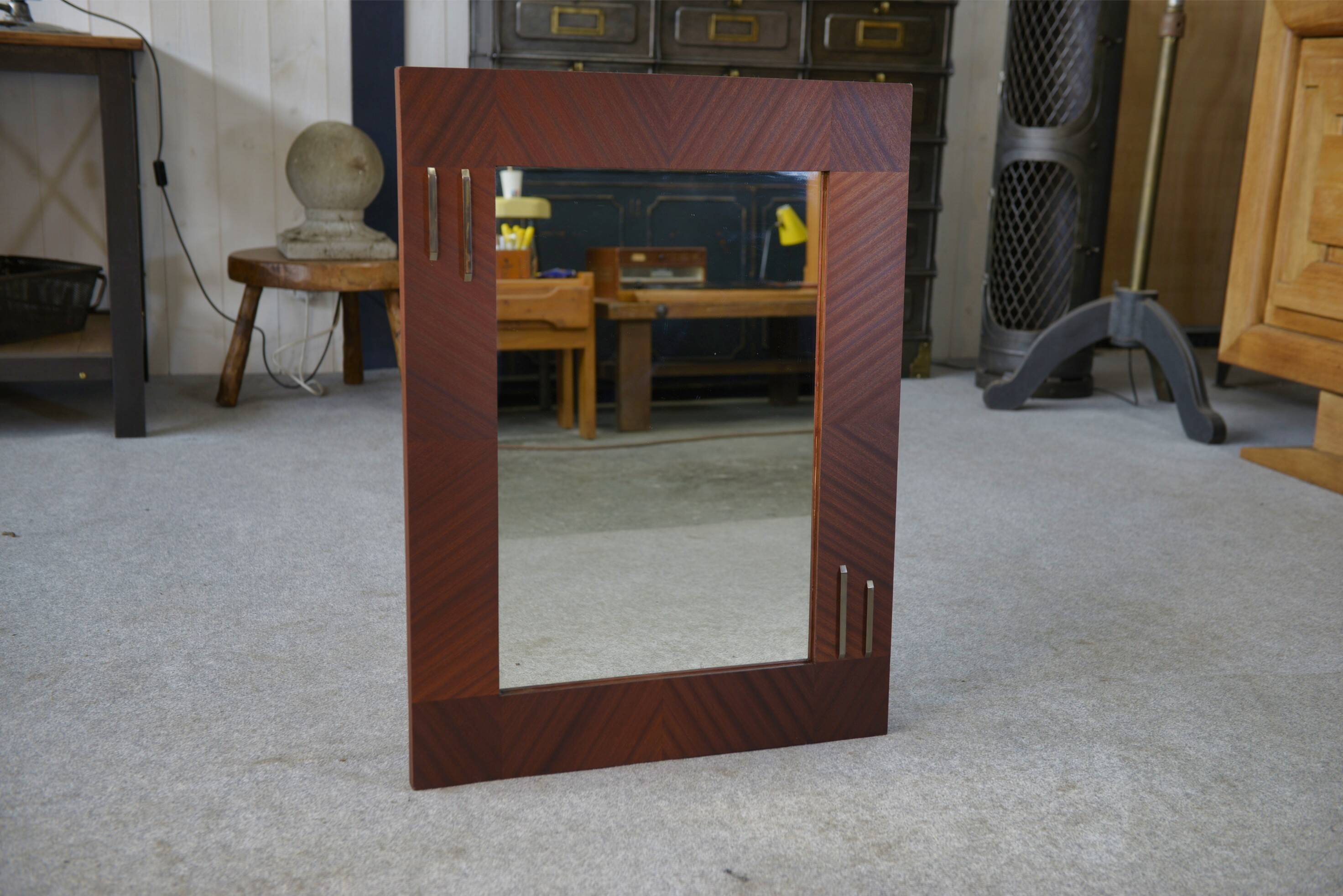 1950s modernist mahogany veneer mirror