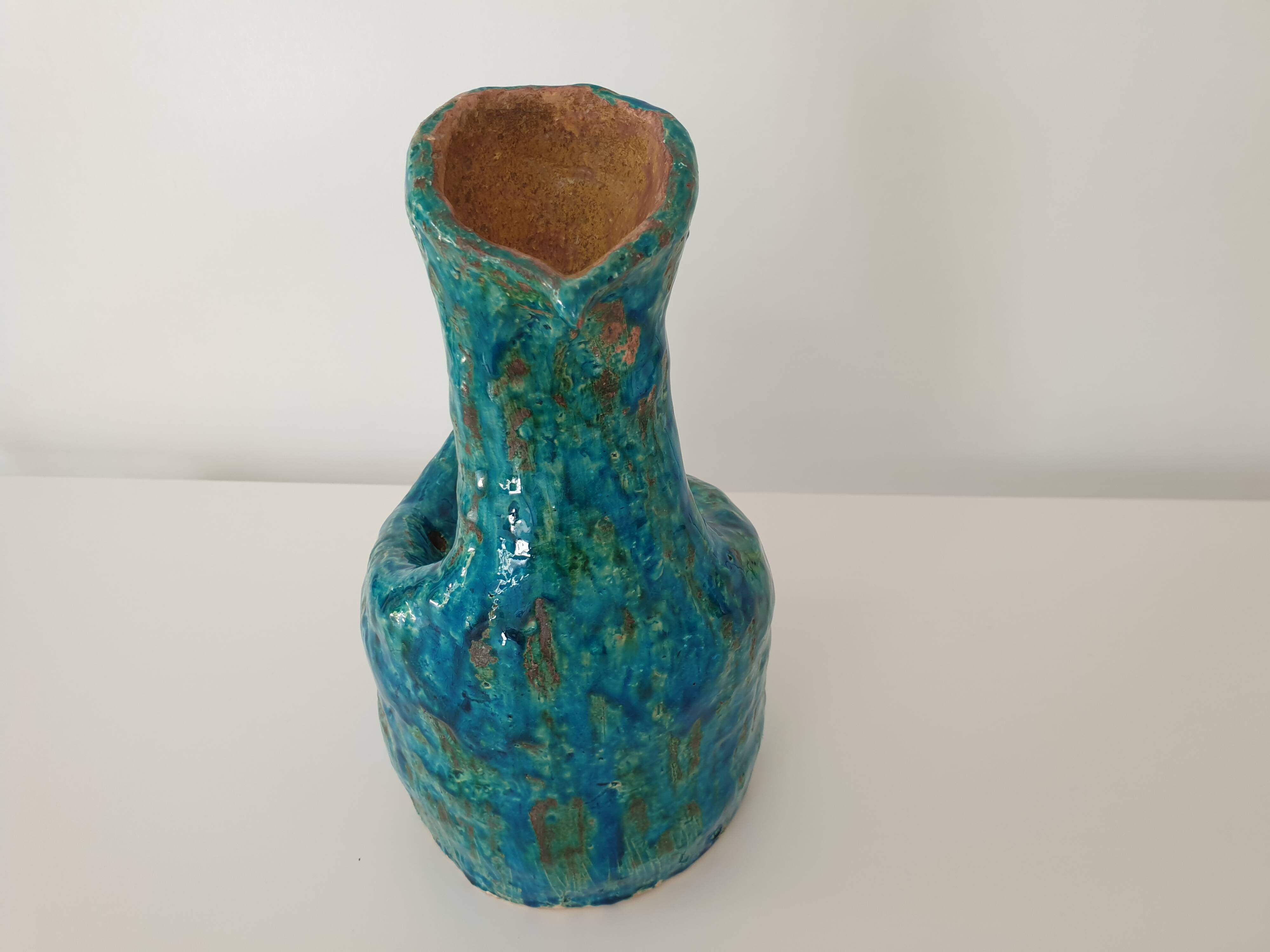 Brutalist Zoomorphic Bird Ceramic Flower Vase Signed NICOLE