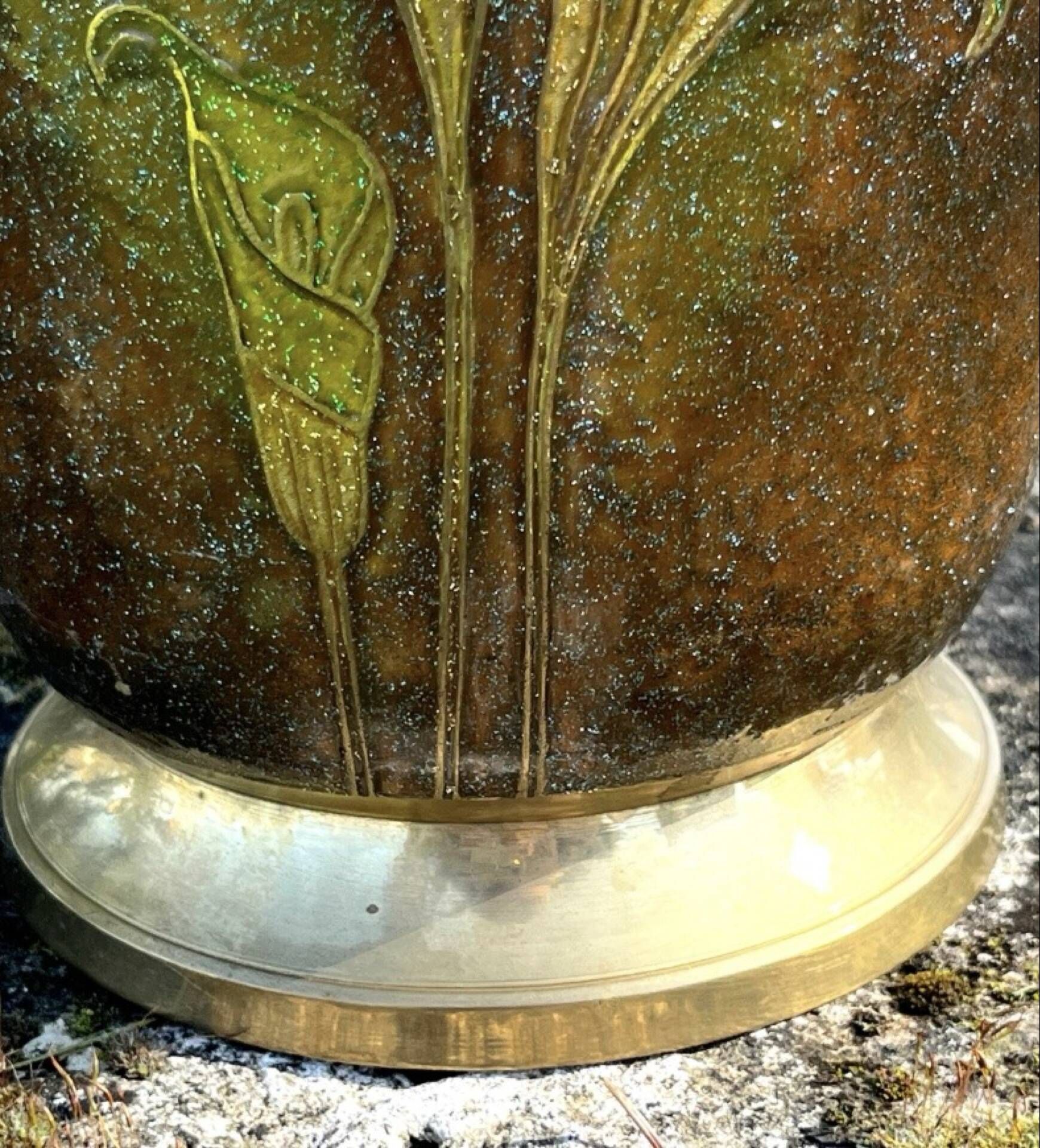Brass Enamel Cloisonne cooler, French Floral Champagne Ice Bucket