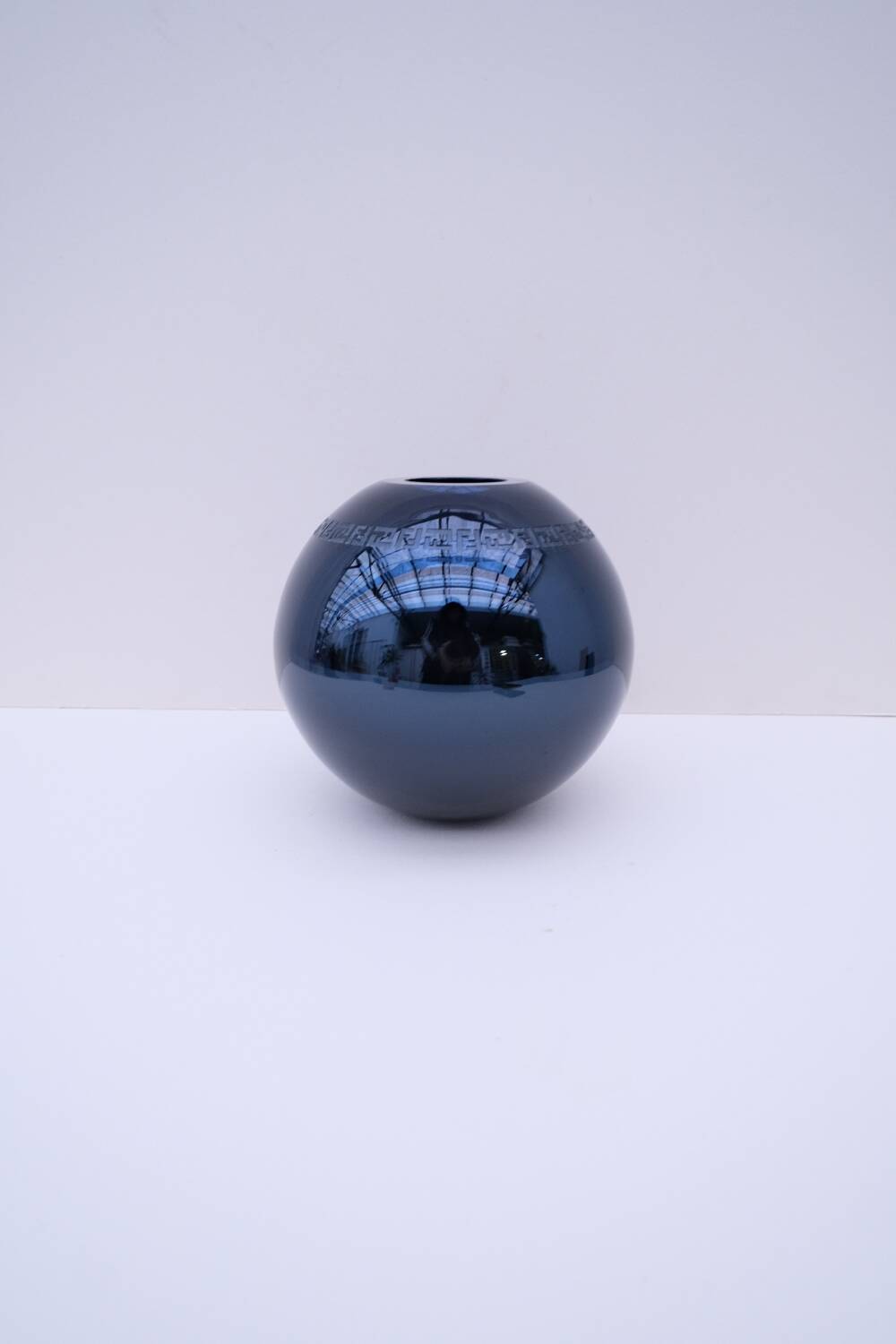 Murano vase by fendi in dark blue blown glass with mirror effect, italy 1990